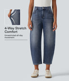Mid Rise Barrel Leg Casual Jeans with Pockets — Estate Blue Denim — view 1