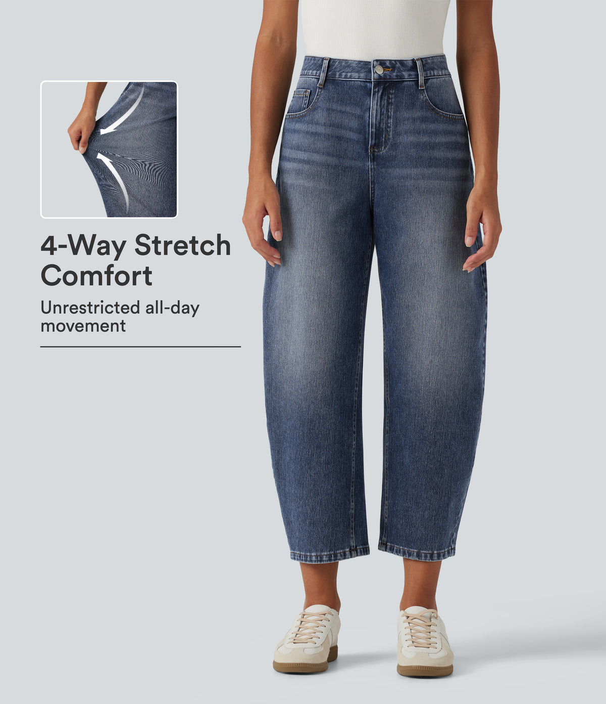 Mid Rise Barrel Leg Casual Jeans with Pockets — Estate Blue Denim — view 1