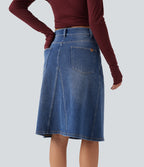 Mid Rise Denim Midi Casual Skirt with Pockets — Tide Blue Denim — view 4