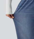 High Waisted Drawstring Denim Casual Joggers with Pockets — Tide Blue Denim — view 6