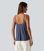 Scoop Neck Built-in Bra Heathered Casual Tank Top — Mottled Indigo — view 2