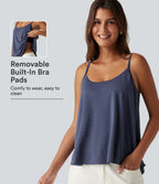 Scoop Neck Built-in Bra Heathered Casual Tank Top — Mottled Indigo — view 1