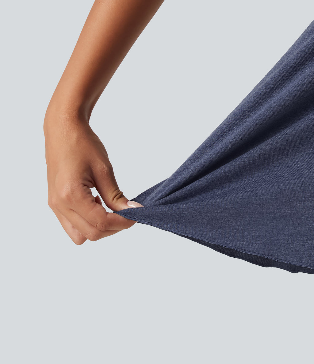 Scoop Neck Built-in Bra Heathered Casual Tank Top — Mottled Indigo — view 8
