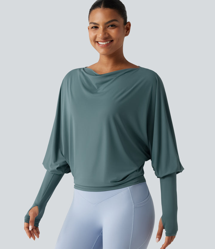 Boat Neck Long Sleeve Thumb Hole InstantCool Yoga Sports Top-UPF50+ — Hydro — view 1