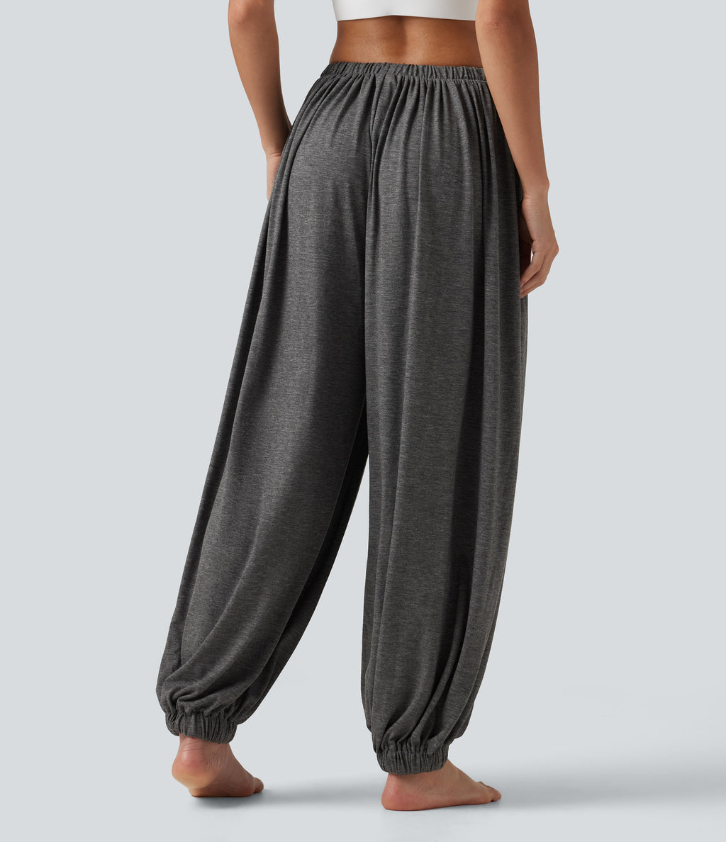 Mid Rise Drawstring Dance Joggers with Pockets — Darl Gray Floral Yarn — view 2