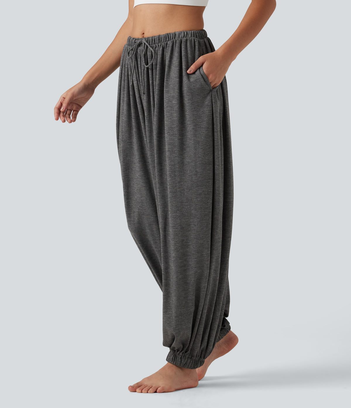 Mid Rise Drawstring Dance Joggers with Pockets — Darl Gray Floral Yarn — view 3