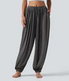 Mid Rise Drawstring Dance Joggers with Pockets — Darl Gray Floral Yarn — view 1