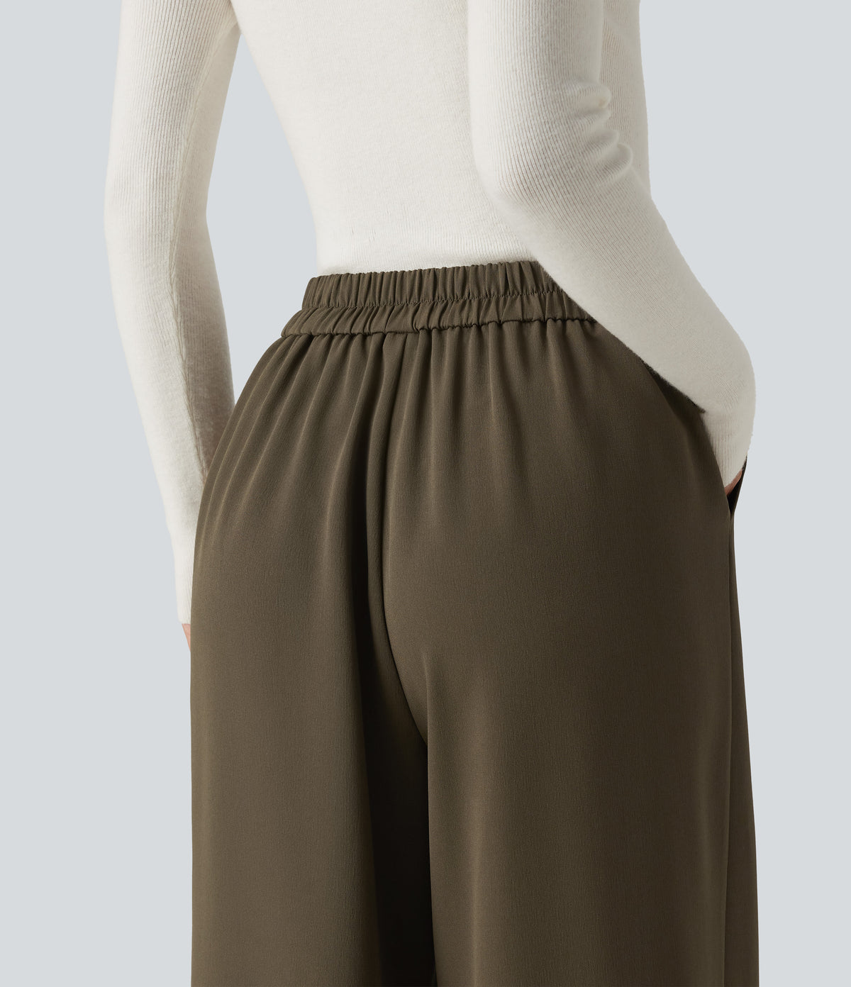 High Waisted Baggy Work Trousers with Pockets — Teak — view 5
