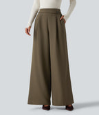 High Waisted Baggy Work Trousers with Pockets — Teak — view 1