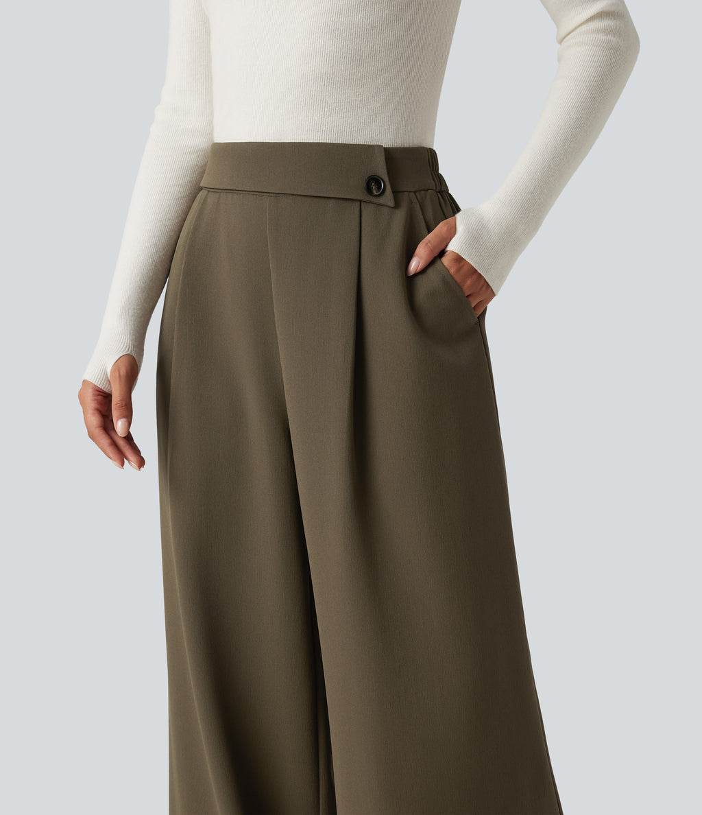 High Waisted Baggy Work Trousers with Pockets — Teak — view 4