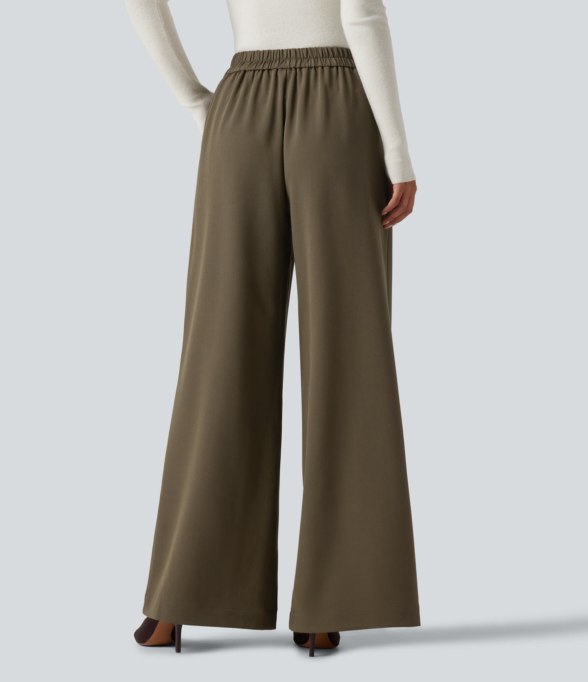 High Waisted Baggy Work Trousers with Pockets — Teak — view 2