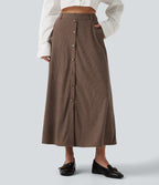 High Waisted A-Line Corduroy Midi Casual Skirt with Pockets — Acorn — view 3