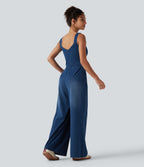 Built-in Bra Denim Casual Jumpsuit with Pockets-Edition — Estate Blue Denim — view 2