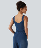 Built-in Bra Denim Casual Jumpsuit with Pockets-Edition — Estate Blue Denim — view 5