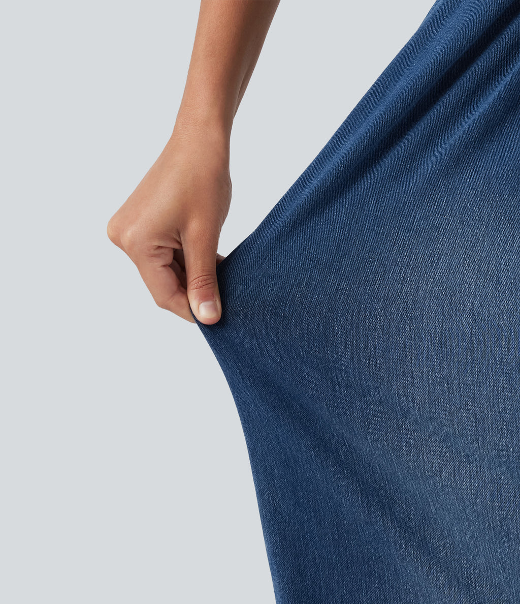 Built-in Bra Denim Casual Jumpsuit with Pockets-Edition — Estate Blue Denim — view 8