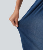 Built-in Bra Denim Casual Jumpsuit with Pockets-Edition — Estate Blue Denim — view 8