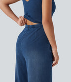 Built-in Bra Denim Casual Jumpsuit with Pockets-Edition — Estate Blue Denim — view 4