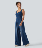 Built-in Bra Denim Casual Jumpsuit with Pockets-Edition — Estate Blue Denim — view 3