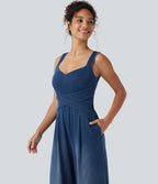 Built-in Bra Denim Casual Jumpsuit with Pockets-Edition — Estate Blue Denim — view 6