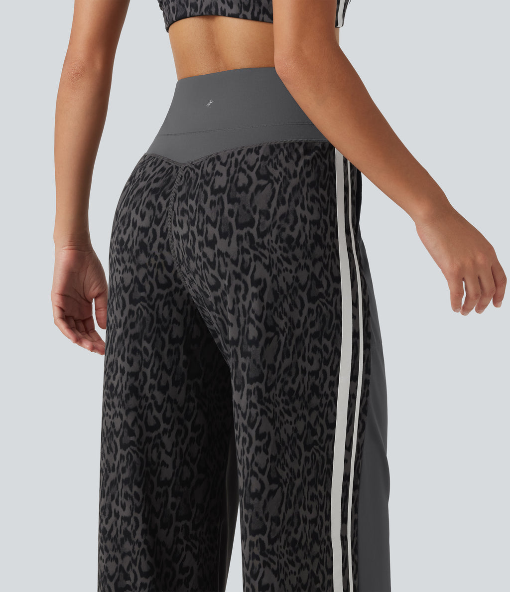 Leopard Print High Waisted Tummy Control Yoga Trousers with Pockets — Shadow Leopard — view 4