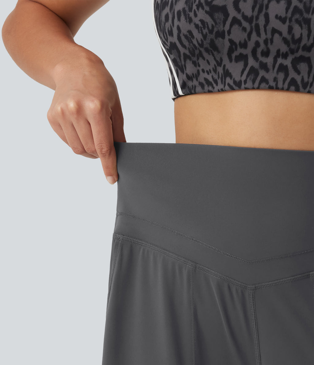 Leopard Print High Waisted Tummy Control Yoga Trousers with Pockets — Shadow Leopard — view 6