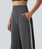 Leopard Print High Waisted Tummy Control Yoga Trousers with Pockets — Shadow Leopard — view 5