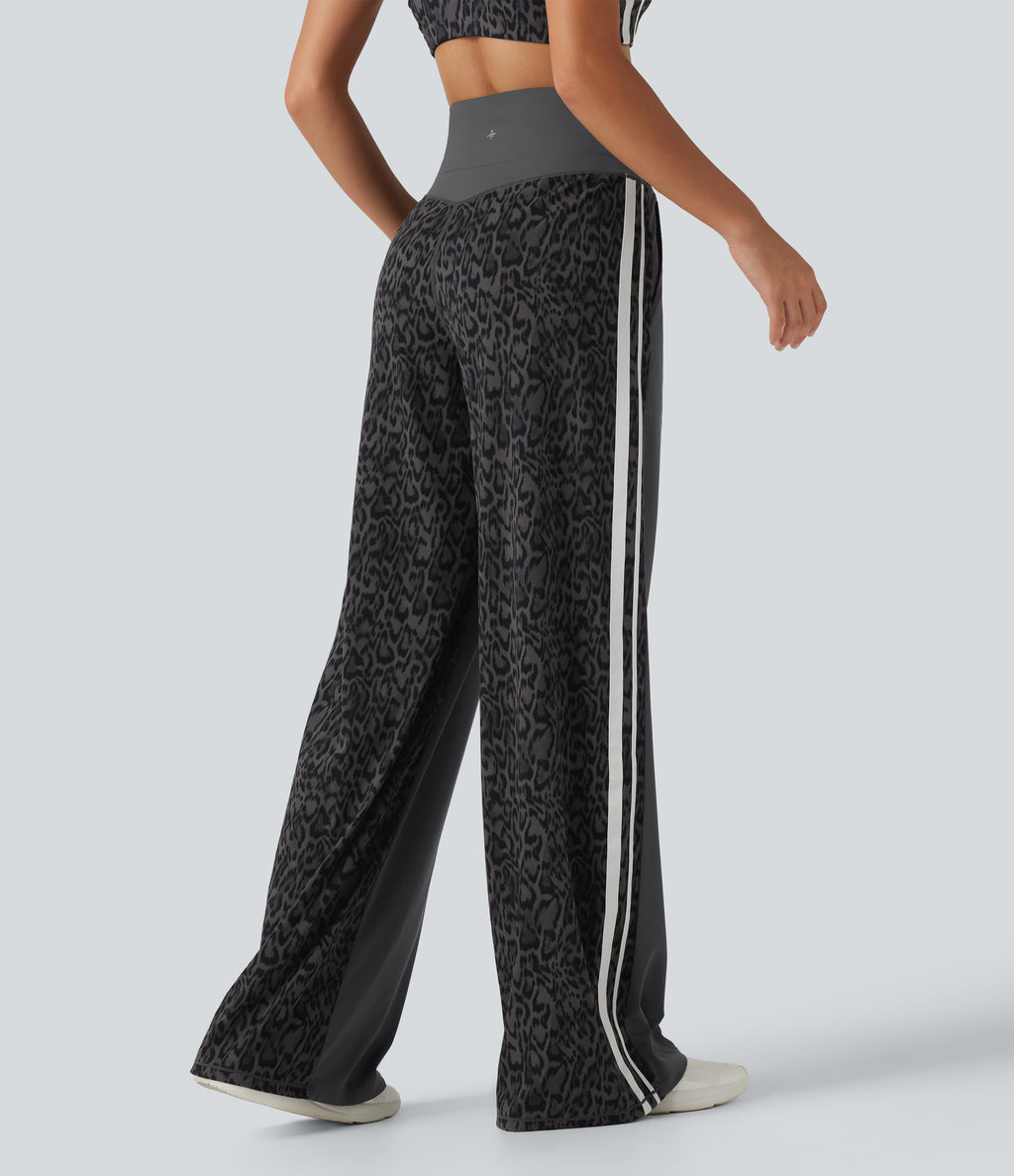 Leopard Print High Waisted Tummy Control Yoga Trousers with Pockets — Shadow Leopard — view 2