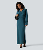 Long Sleeve Split Hem InstantCool Maxi Work Shirt Dress — Dragonfly — view 8