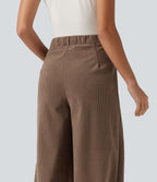 High Waisted Corduroy Casual Trousers with Pockets — Burnt Caramel — view 5