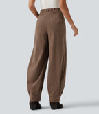 High Waisted Corduroy Casual Trousers with Pockets — Burnt Caramel — view 2