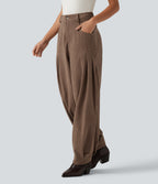 High Waisted Corduroy Casual Trousers with Pockets — Burnt Caramel — view 3