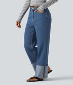 Mid Rise Straight Leg Casual Jeans with Pockets — Tide Blue Denim — view 3