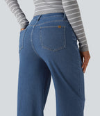 Mid Rise Straight Leg Casual Jeans with Pockets — Tide Blue Denim — view 5