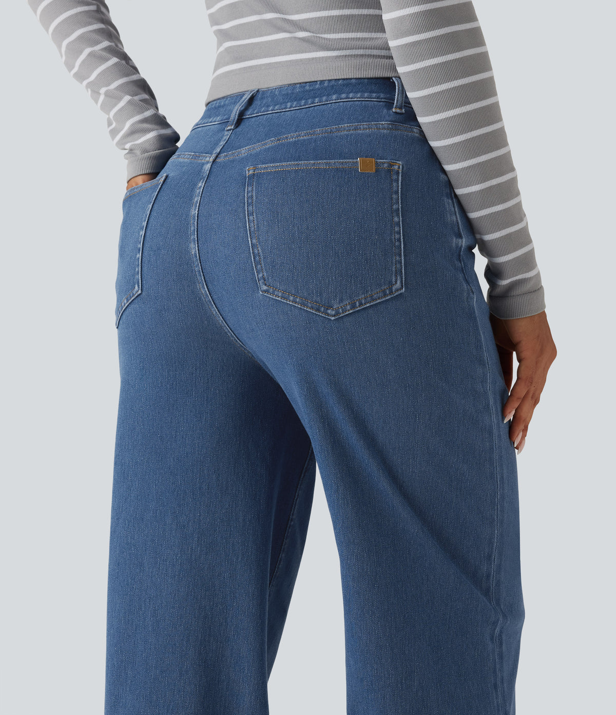 Mid Rise Straight Leg Casual Jeans with Pockets — Tide Blue Denim — view 5