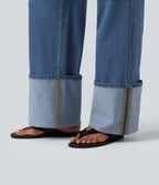 Mid Rise Straight Leg Casual Jeans with Pockets — Tide Blue Denim — view 6