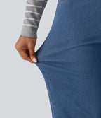 Mid Rise Straight Leg Casual Jeans with Pockets — Tide Blue Denim — view 7
