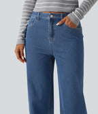 Mid Rise Straight Leg Casual Jeans with Pockets — Tide Blue Denim — view 4
