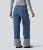 Mid Rise Straight Leg Casual Jeans with Pockets — Tide Blue Denim — view 2