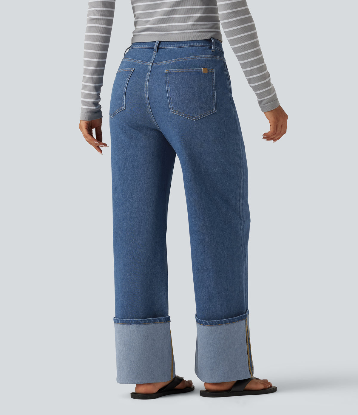 Mid Rise Straight Leg Casual Jeans with Pockets — Tide Blue Denim — view 2