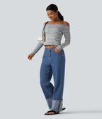 Mid Rise Straight Leg Casual Jeans with Pockets — Tide Blue Denim — view 8