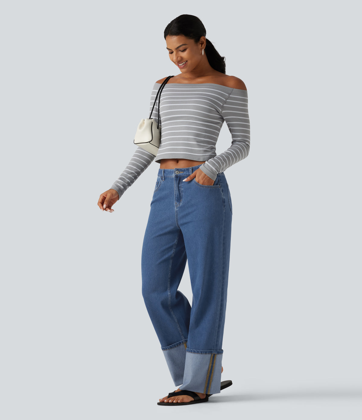 Mid Rise Straight Leg Casual Jeans with Pockets — Tide Blue Denim — view 8