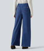 High Waisted Tummy Control Casual Jeans with Pockets — Gulf Stream Blue Denim — view 2