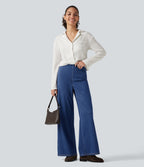 High Waisted Tummy Control Casual Jeans with Pockets — Gulf Stream Blue Denim — view 7