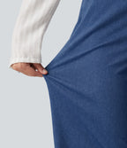 High Waisted Tummy Control Casual Jeans with Pockets — Gulf Stream Blue Denim — view 6
