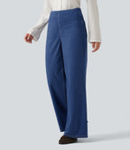 High Waisted Tummy Control Casual Jeans with Pockets — Gulf Stream Blue Denim — view 3