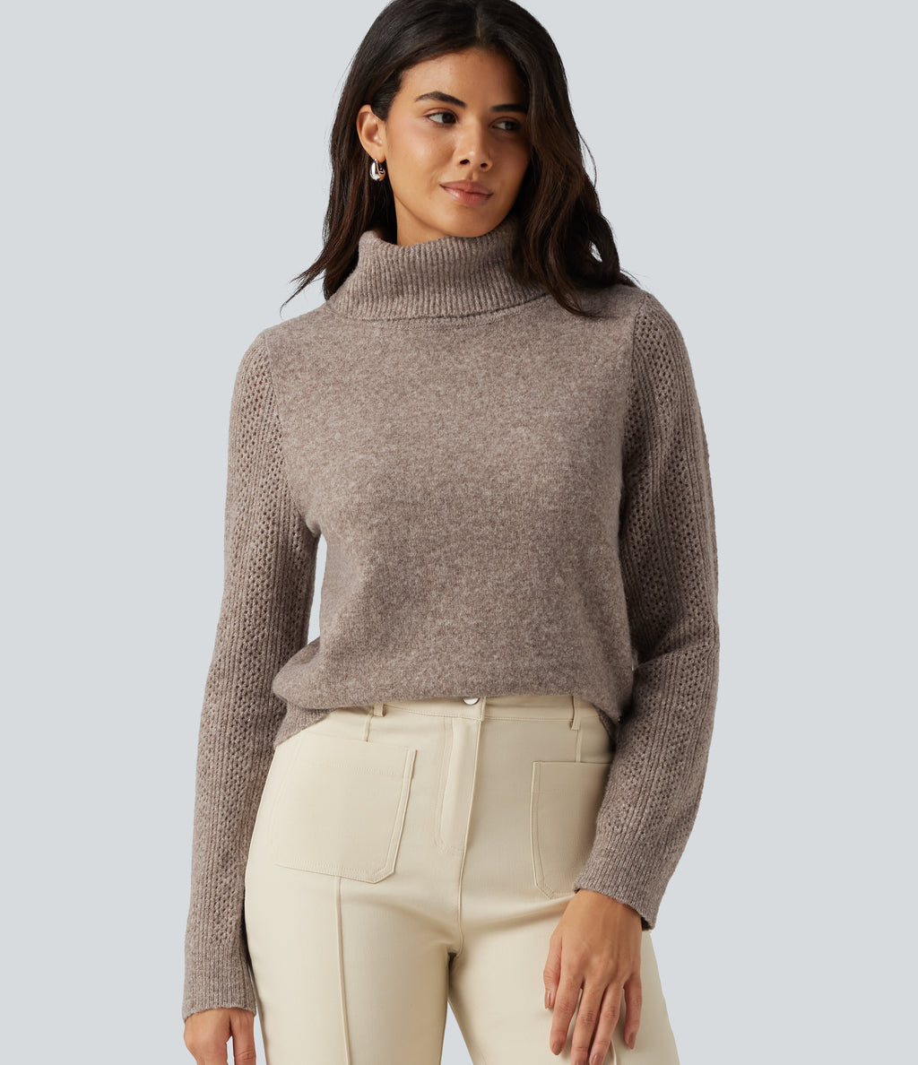High Neck Long Sleeve Slim Work Jumper — Savannah Tan — view 5