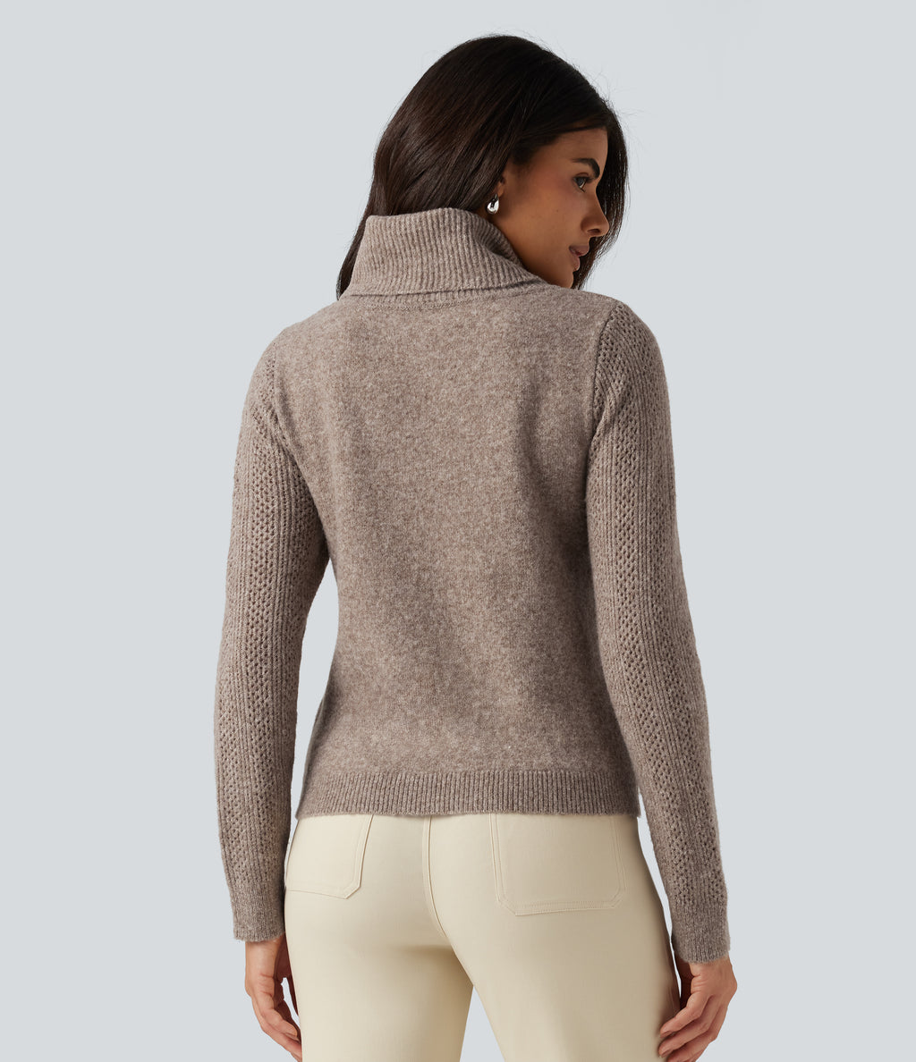 High Neck Long Sleeve Slim Work Jumper — Savannah Tan — view 2