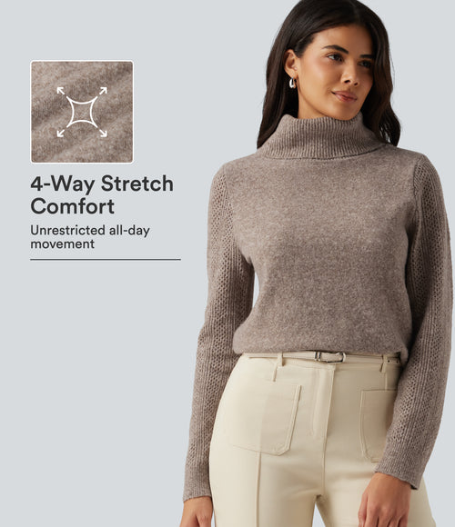High Neck Long Sleeve Slim Work Jumper — Savannah Tan — view 1