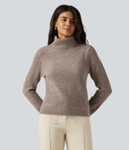 High Neck Long Sleeve Slim Work Jumper — Savannah Tan — view 3