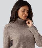 High Neck Long Sleeve Slim Work Jumper — Savannah Tan — view 6